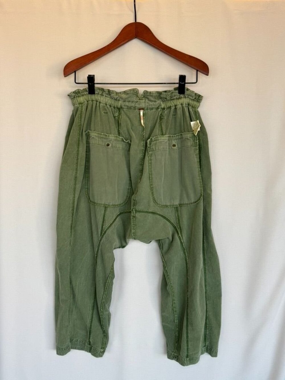 Free People Runyon Oversized Olive Green Paper Bag Waist Crop Harem Pants Small - Picture 11 of 14